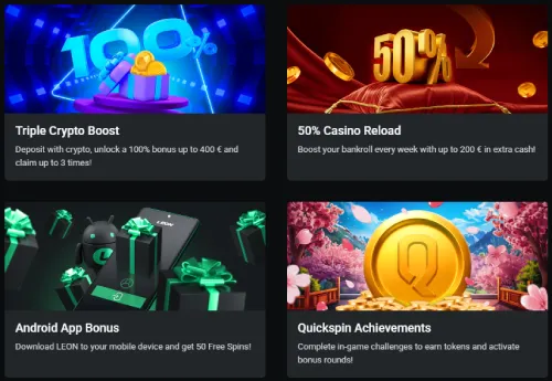 Bonus tiles referenced in the casino bonus section examples of reloads, spins, and mission events